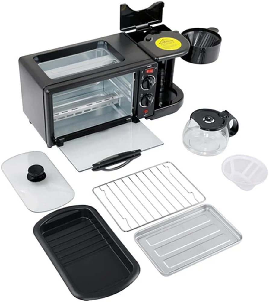 3-in-1 Multifunctional Breakfast Maker: 1250W with Drip Coffee Machine, Oven, and Top Tray for Frying and Warming