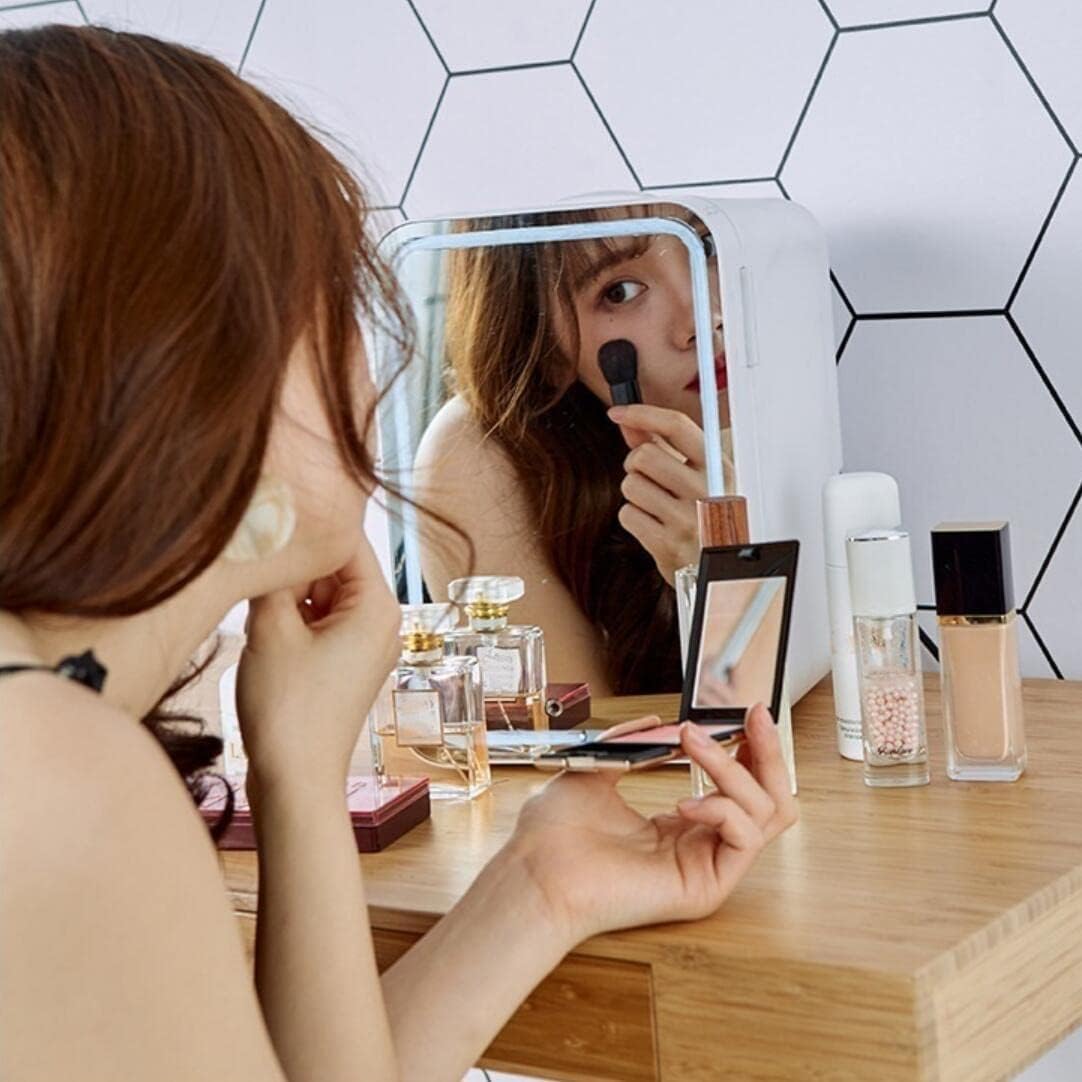 Arabest 8L Mini Makeup Fridge with LED Light Mirror
