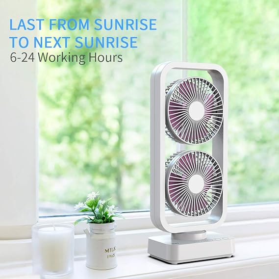 Forty4 10000mAh Oscillating Battery Operated Fan with Dual Headsless Portable USB Fan