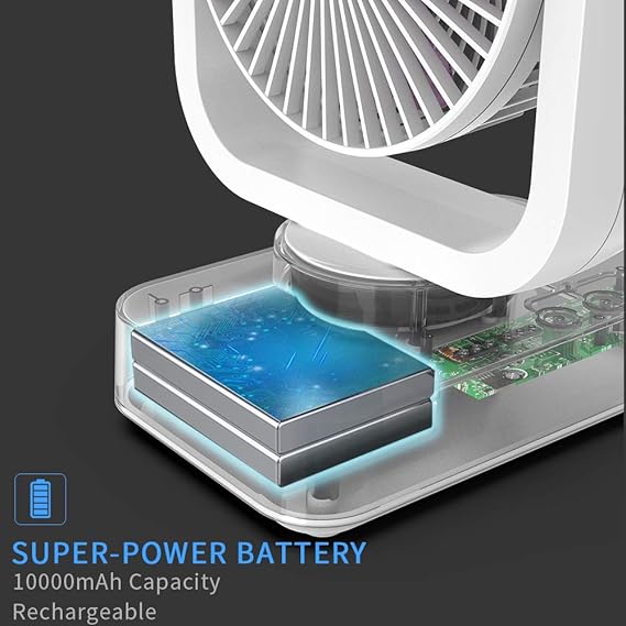 Forty4 10000mAh Oscillating Battery Operated Fan with Dual Headsless Portable USB Fan