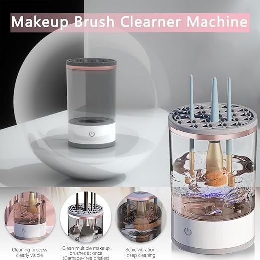 Makeup Brush Cleaner Cosmetic And Spongue Brush Cleaner, Automatic Spinning Makeup Brush Cleaner BEST Birthday Party Gift(COLOUR) WHITE