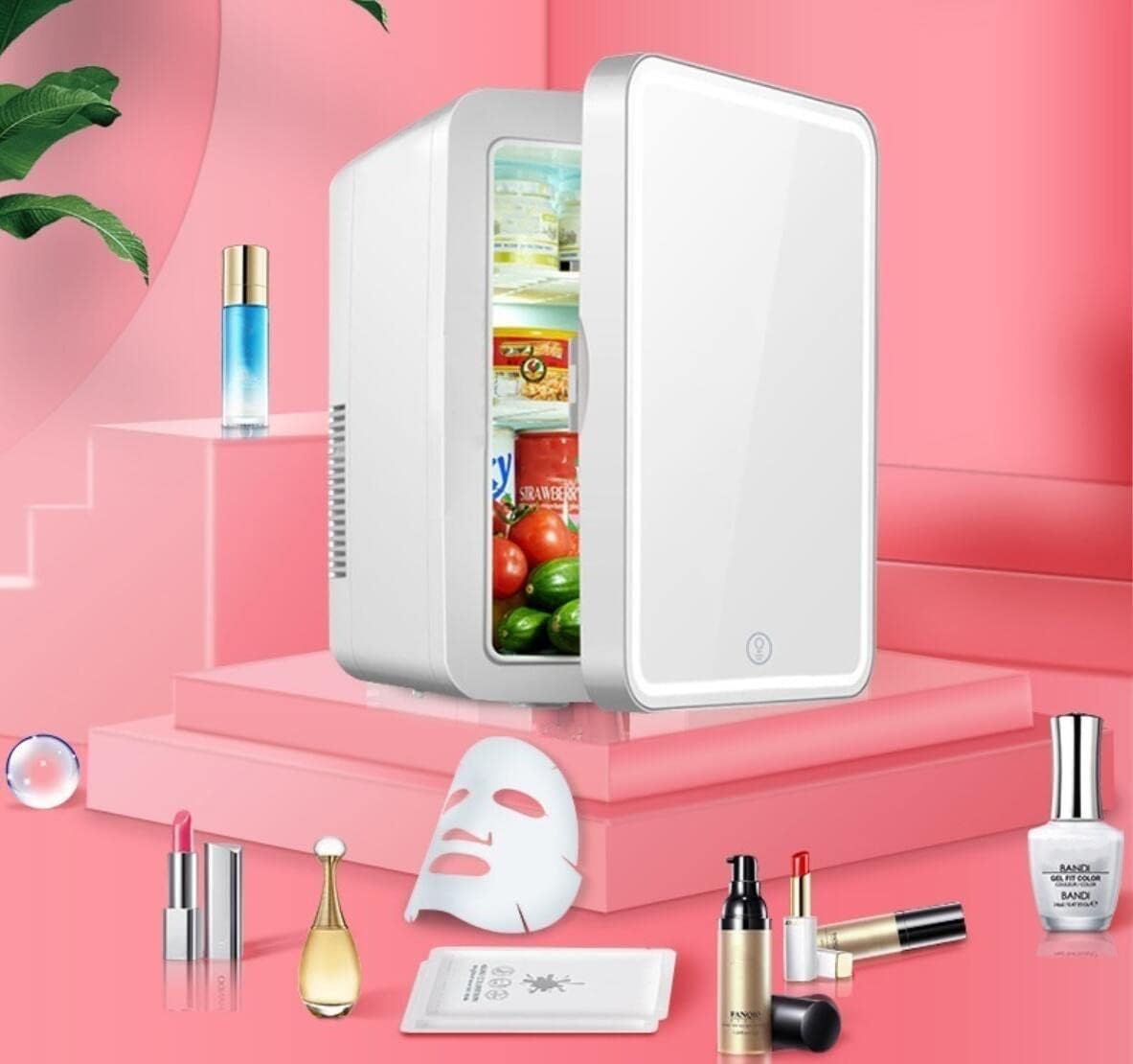 Arabest 8L Mini Makeup Fridge with LED Light Mirror