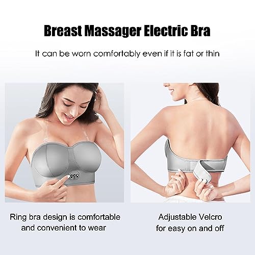 ERICSF Smart Electric Breast Massager USB Rechargeable Bra with Smart Heating Function - Breast Massager for Breast Growth and Firming (Gray)