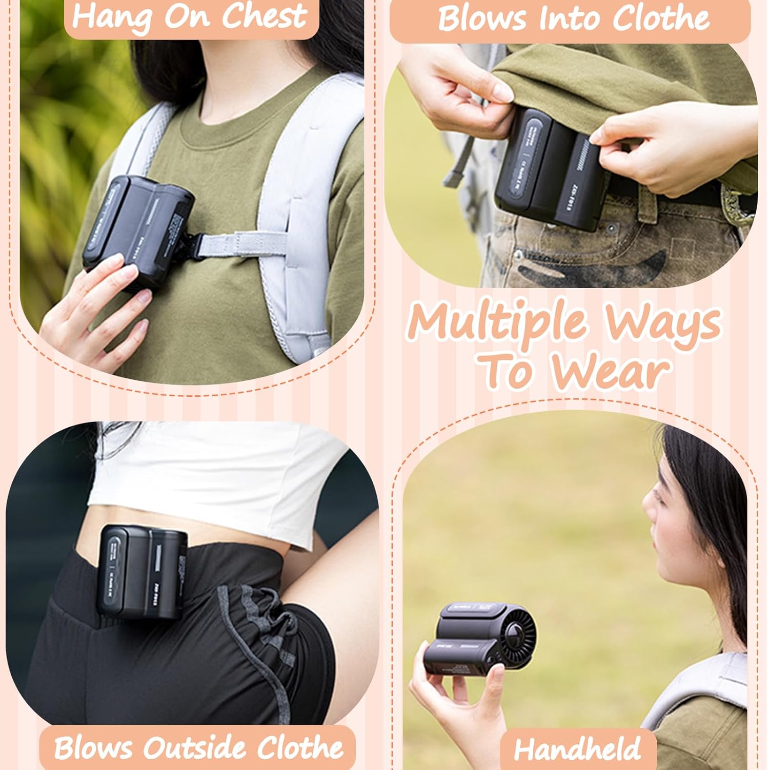 Portable Waist Fan Rechargeable,3 Speeds Strong Airflow (Black)