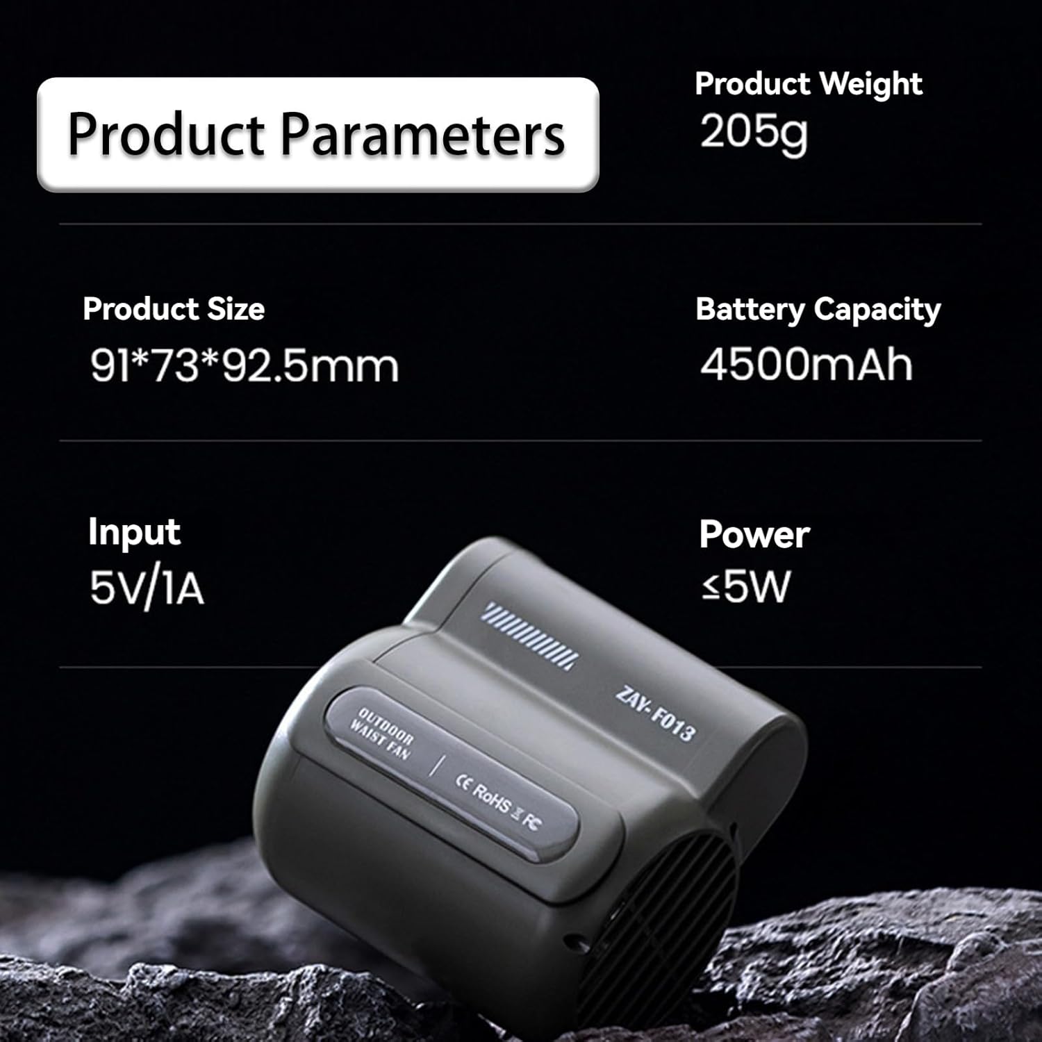 Portable Waist Fan Rechargeable,3 Speeds Strong Airflow (Black)