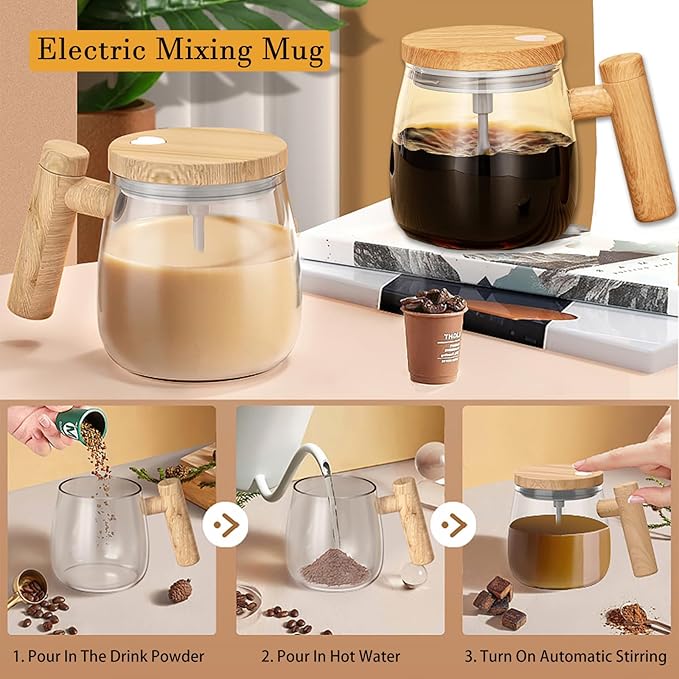 Self Stirring Mug, Electric Mixing Cup Self Stirring Coffee Mug High Borosilicate Glass Mixing Coffee Mug Rotating Home Office Travel Stirring Cup Suitable for Coffee/Milk/Protein Powder