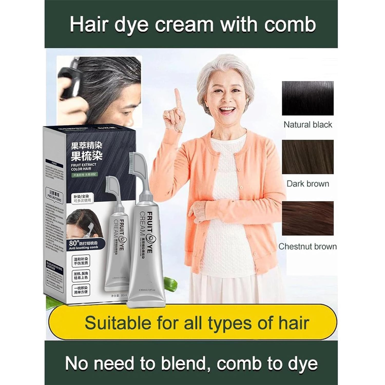 Natural Fruit Hair Dye for Men and Women All Hair Types (Black)