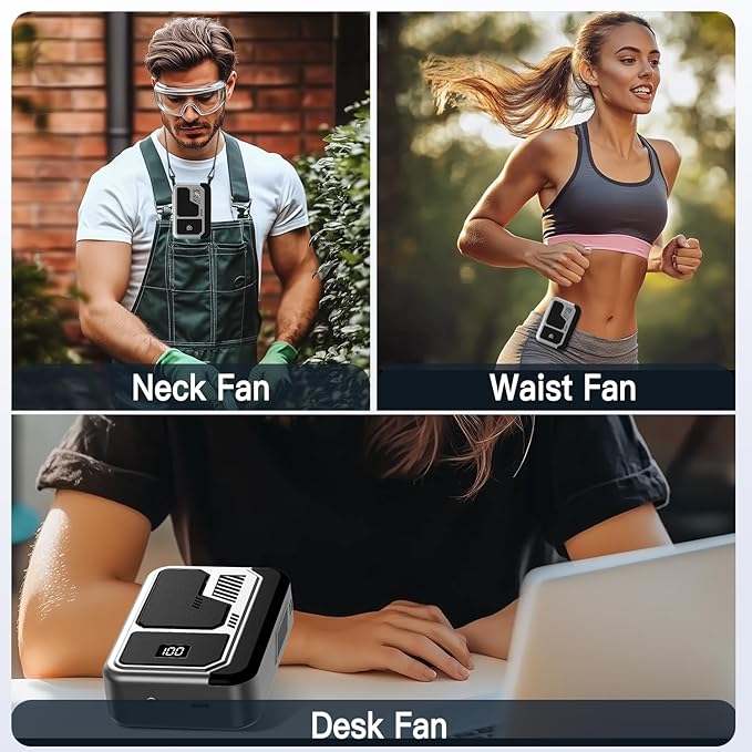 4-in-1 Portable Waist Fan Hands-Free Waist Clip for Work Outdoor Travel (Grey)