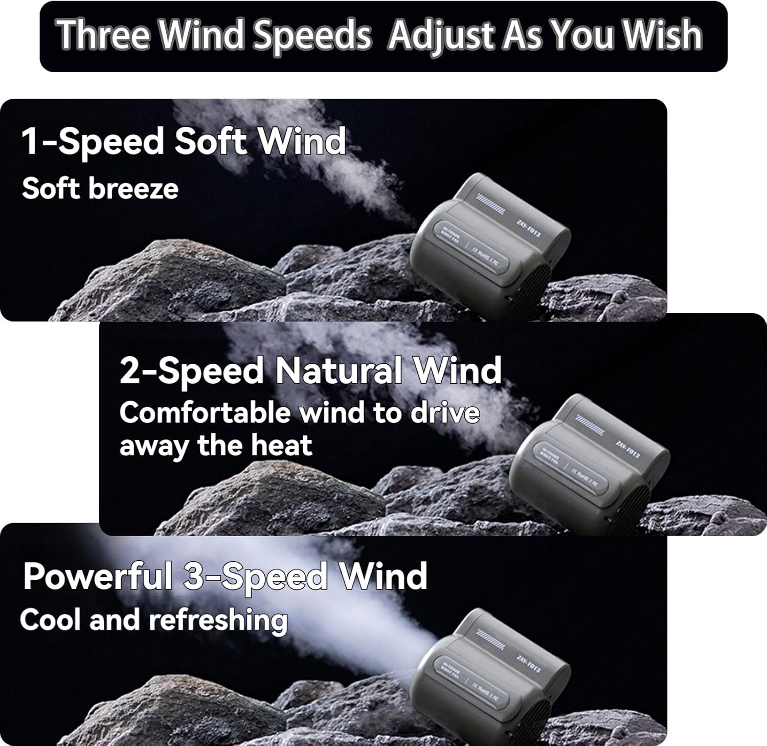 Portable Waist Fan Rechargeable,3 Speeds Strong Airflow (Black)