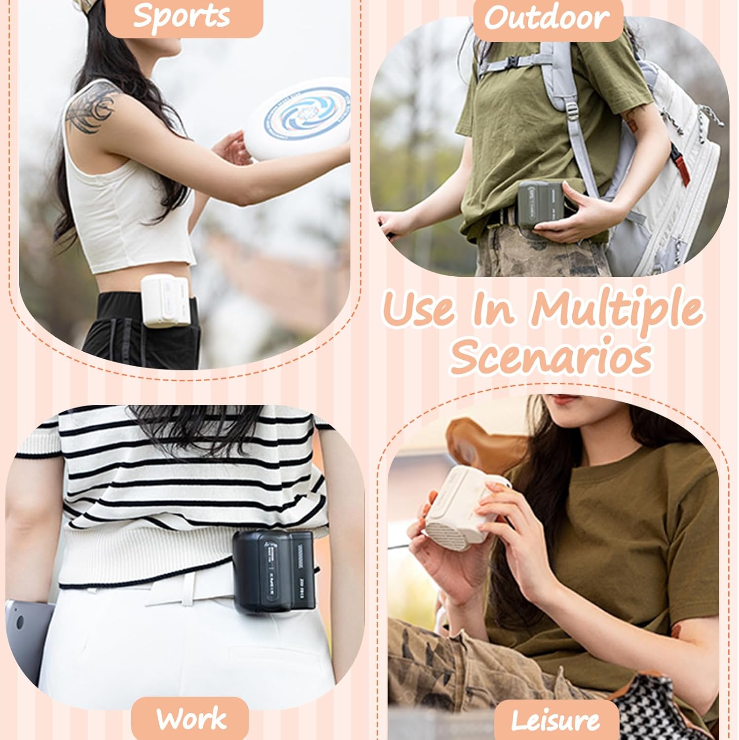 Portable Waist Fan Rechargeable,3 Speeds Strong Airflow (Black)