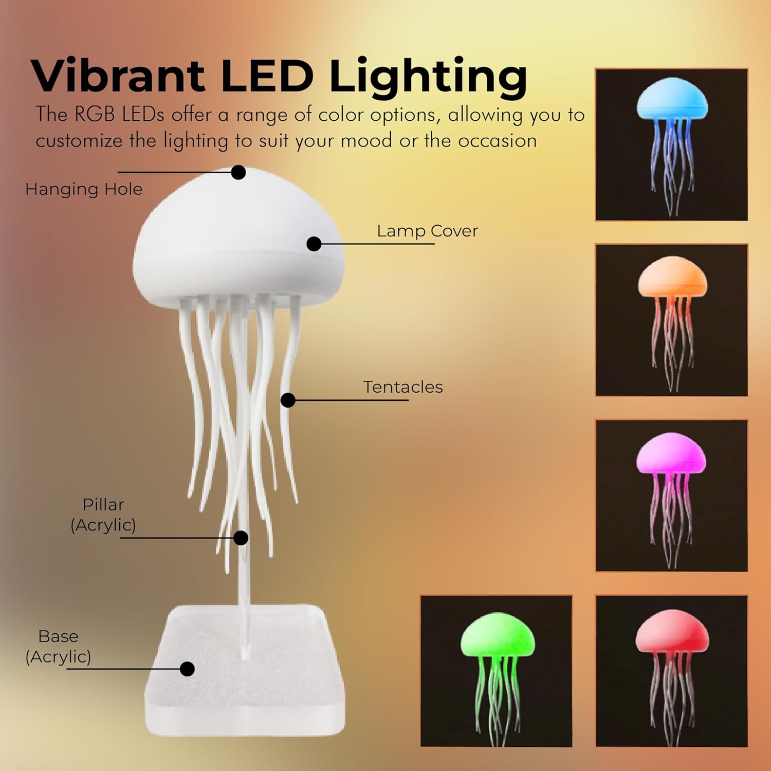 IHAUSS Jelly Fish Light Lamp with Dancing Legs and Changing Color