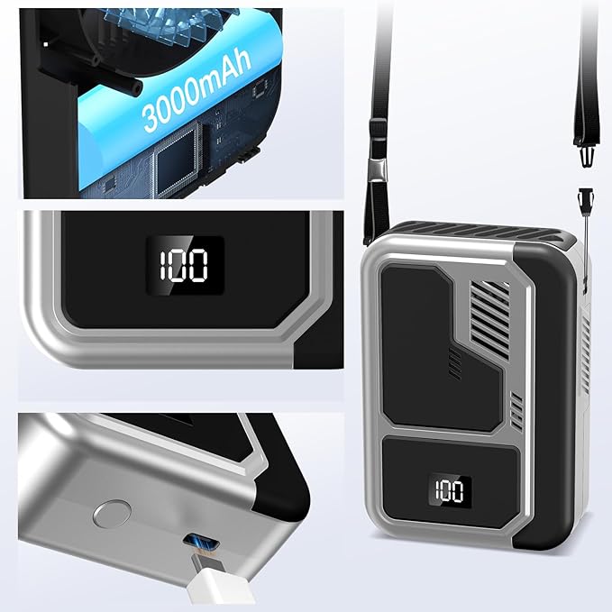 4-in-1 Portable Waist Fan Hands-Free Waist Clip for Work Outdoor Travel (Grey)