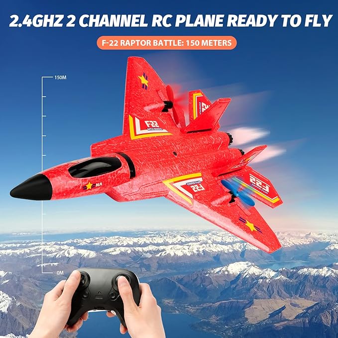 RC Plane F22 Airplane Fighter Ready to Fly 2.4Ghz 2 Channel Remote Control Airplanes Toy for Boys Girls Kids Beginners