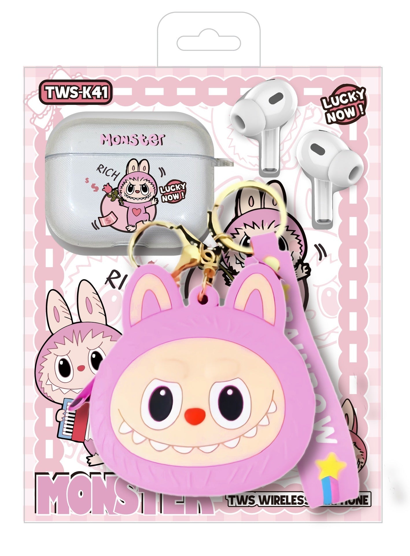 Labubu Design Airpods Pro Blutooth+ Airpod case+ Labubu keychain