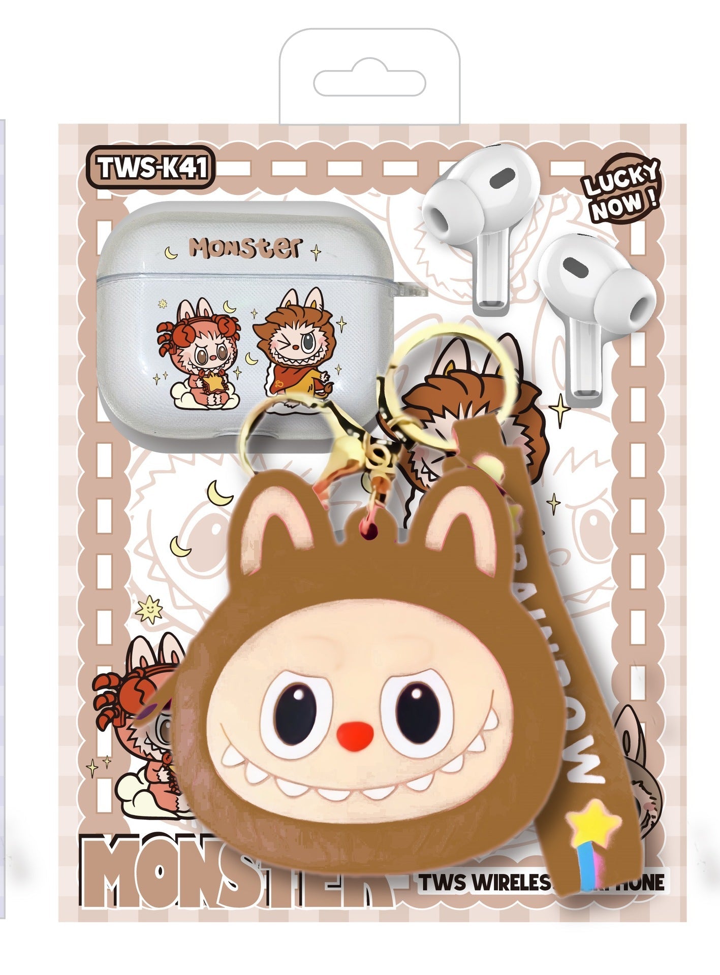 Labubu Design Airpods Pro Blutooth+ Airpod case+ Labubu keychain