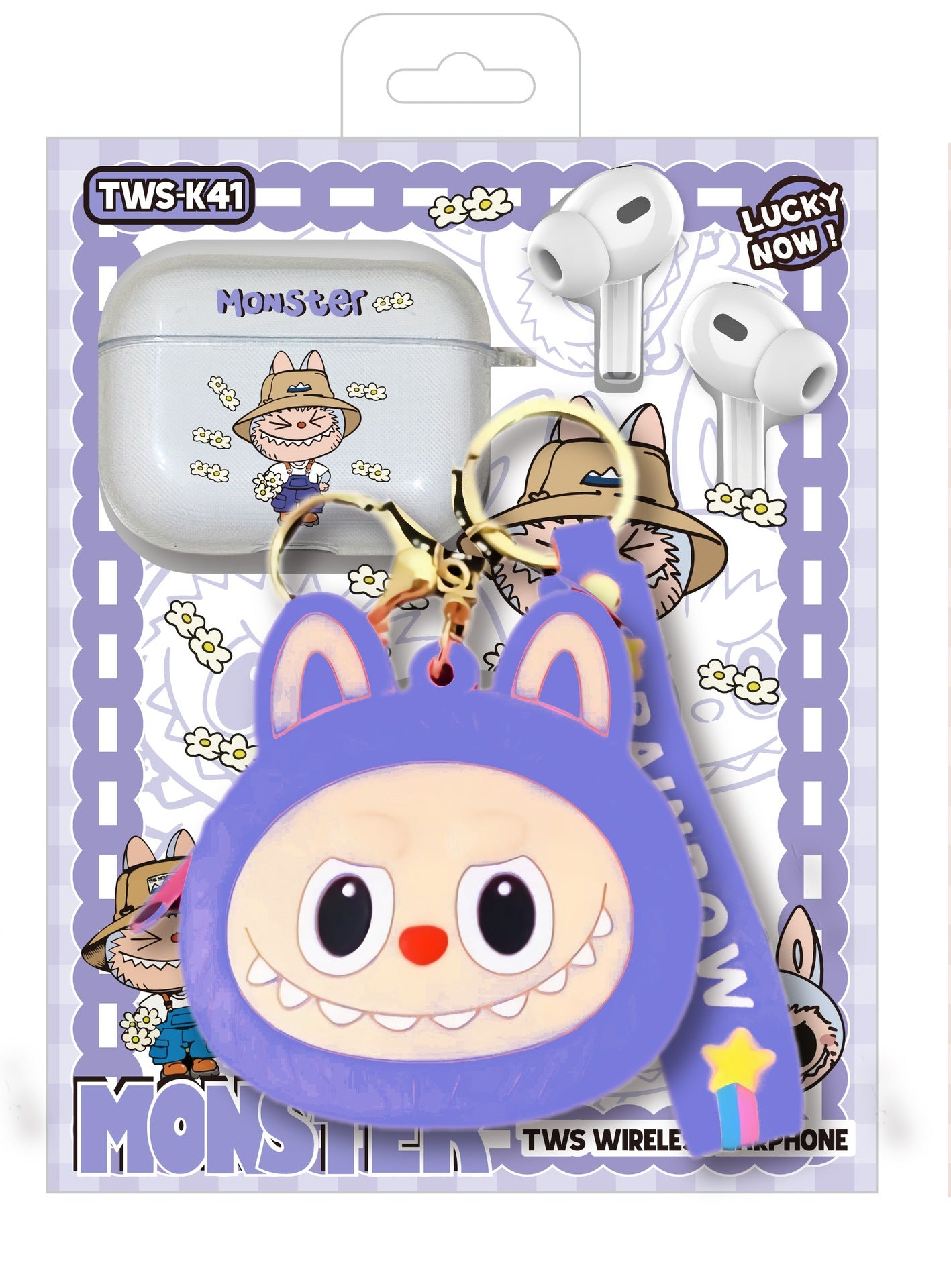 Labubu Design Airpods Pro Blutooth+ Airpod case+ Labubu keychain